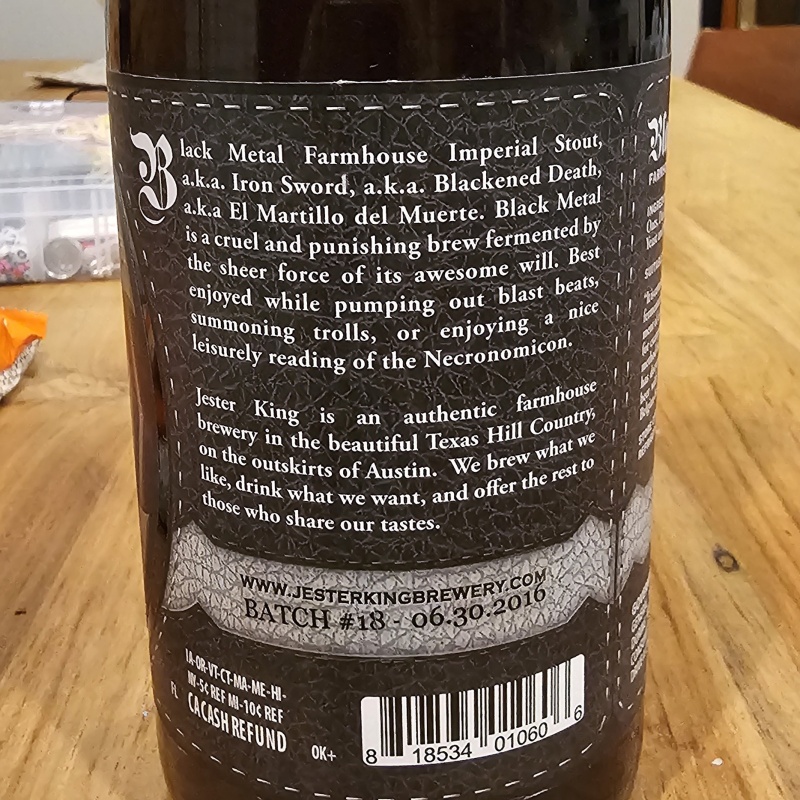 2016 Jester King Heavy Metal Batch 18