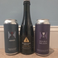 Hill Farmstead Rum Barrel Aged Beyond Good and Evil, plus one can each of Abner and Double Nelson IPAs