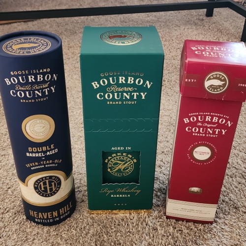 2025 Bourbon County Reserve Parker's Heritage + 2025 Bourbon County Double Barrel Heaven Hill + 2019 Bourbon County Reserve Rye Rittenhouse