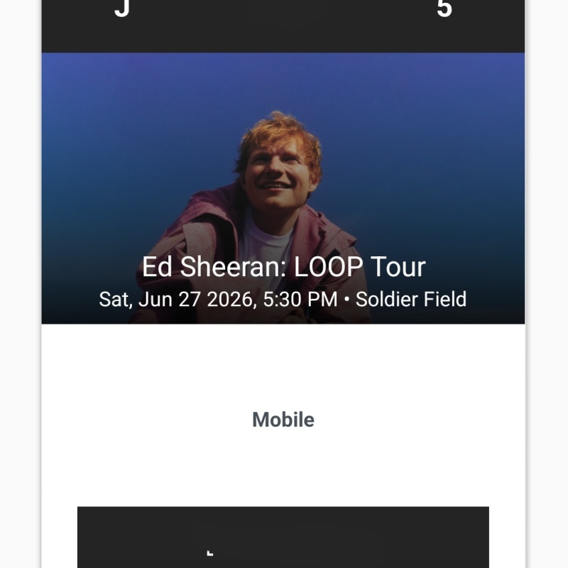 ED Sheeran Concert Ticket @ Soldier Field Chicago, IL (2 tickets together)