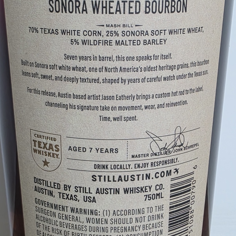 Still Austin Distillery Reserve Series Sonora Wheated Straight Bourbon Whiskey