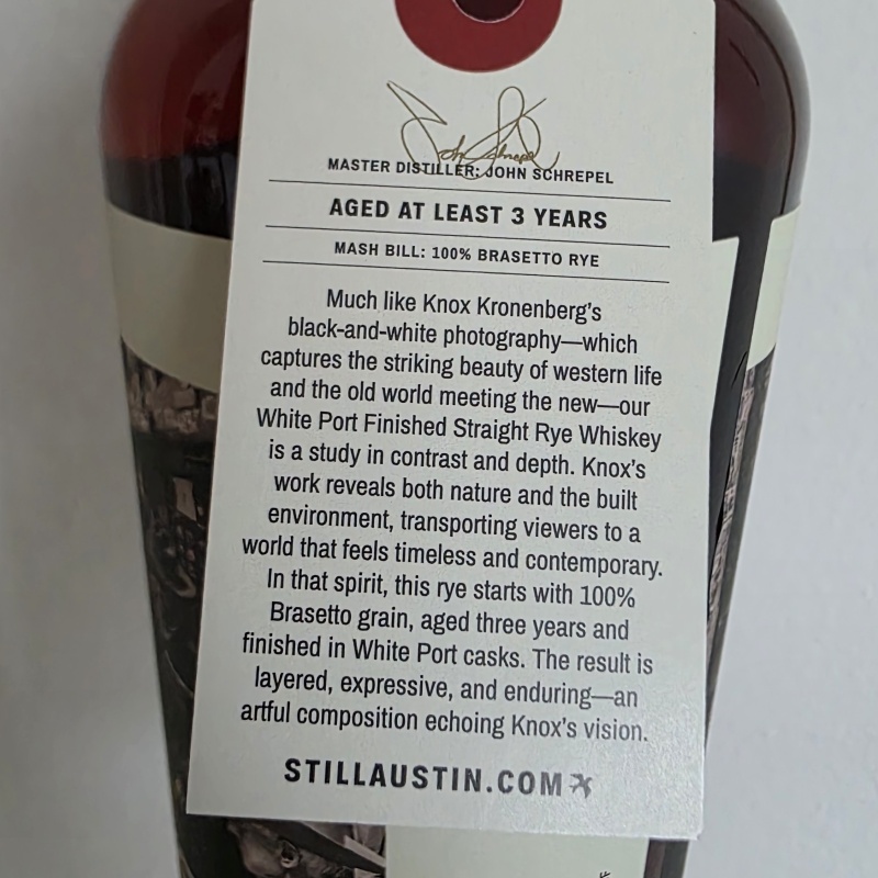 Still Austin Distillery Reserve Series Ex White Port Cask Finished Straight Rye