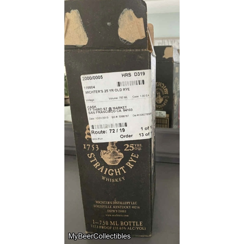 Michter’s 25 Year Old Single Barrel Straight Rye Whiskey (750mL) – Original Owner, Mint Condition