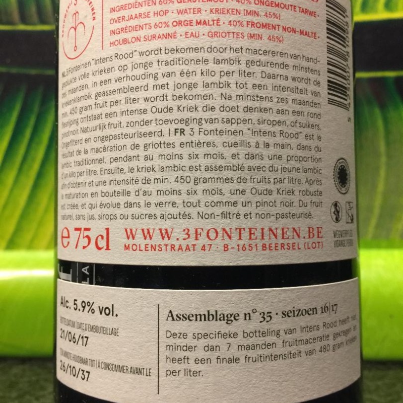 1 bottle (75cl) of  3 Fonteinen - 3F INTENSE RED 2017