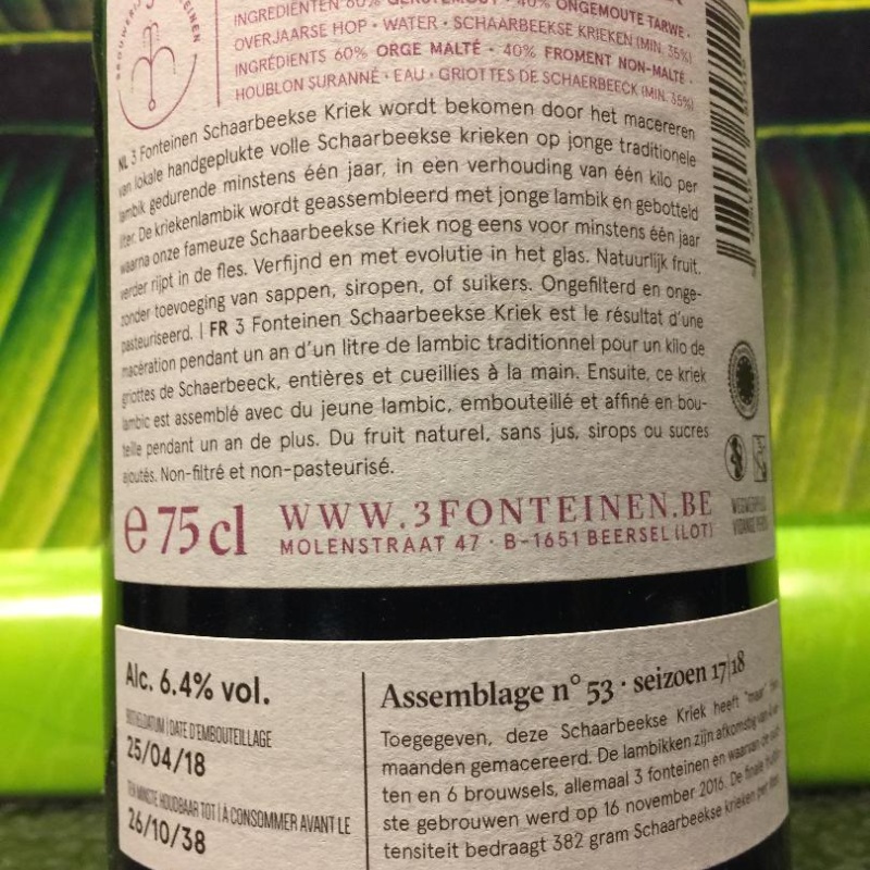 1 bottle (75cl) of  3 Fonteinen - 3F SCHAARBEEKSE KRIEK Oogst 2017