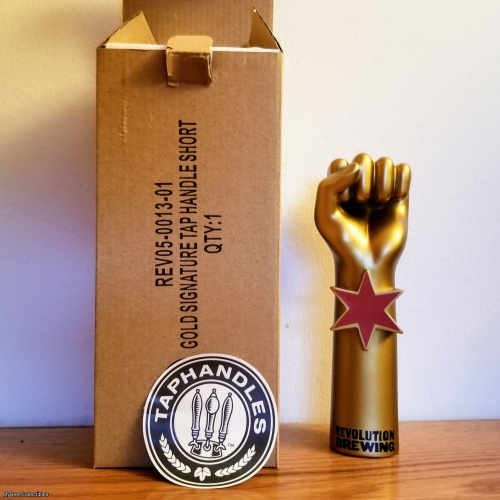 Revolution Brewing - Gold Fist Tap Handle & Sticker (NEW IN BOX)