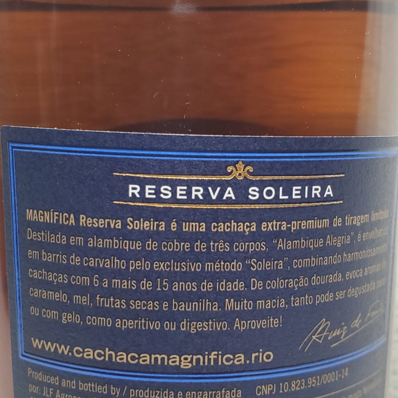 Magnifica Reserva de Faria reserva Soleira Cachaca