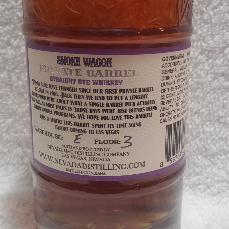 Smoke Wagon Private Barrel straight Rye whisky 6 yr