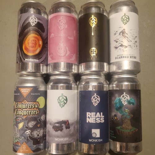 Monkish / North Park Beer Co 8 cans - Conjurors and Conquerors, Trailing Souls, Focal Point, Monk Magic Dynasty, Glamoro, Realness
