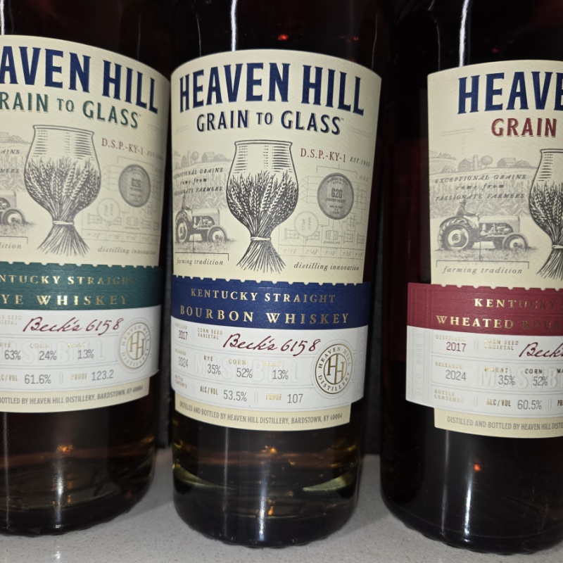 Heaven hill grain to glass all 3 bottles wheated, rye, bourbon