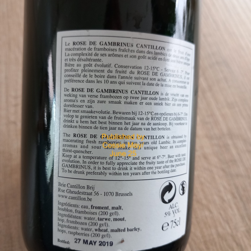 3x CANTILLON Rosé De Gambrinus 2019