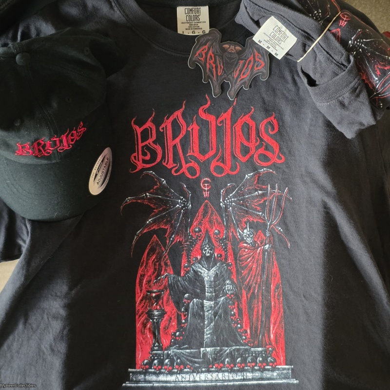 Brujos Aniversario II hat, shirt (M or L) and sticker