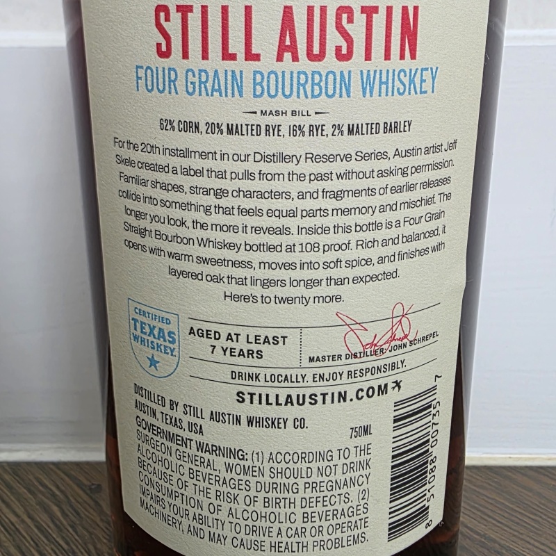 Still Austin Distillery Reserve Series Four Grain Bourbon Whiskey