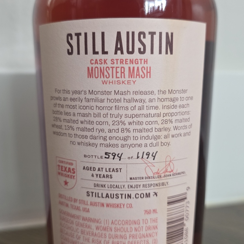 2oz Sample - Still Austin Distillery Reserve Series Cask Strength Moster Mash