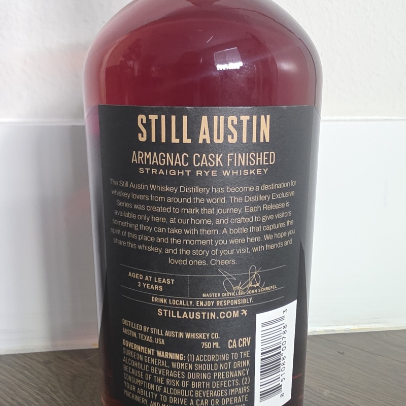 Still Austin Distillery Exclusive Armagnac Cask Finished Straight Rye