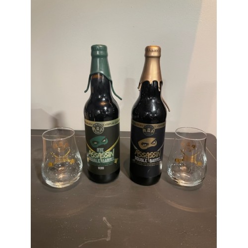 TG Double Barrel AB and Rye Assassin with Glasses
