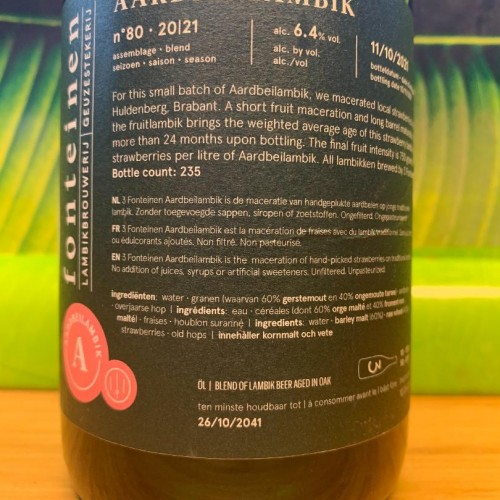 1 bottle (75cl) of  3 Fonteinen - 3F Aardbei Strawberry Lambiek 2021 ass n°80