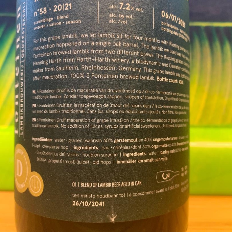 1 bottle (75cl) of  3 Fonteinen - 3F RIESLING ass. n° 58