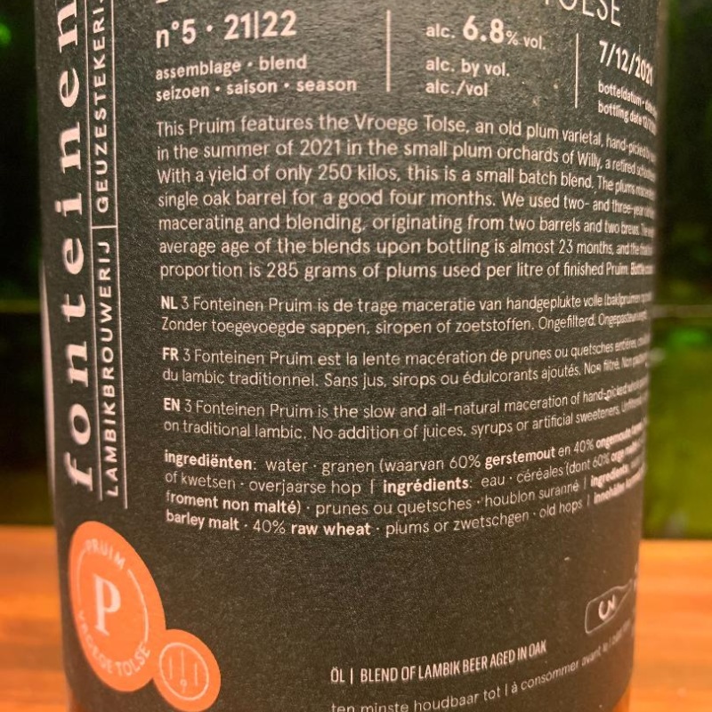 3 Fonteinen - 3F PRUIM VROEGE TOLSE 2022 (a bottle of 750ml)