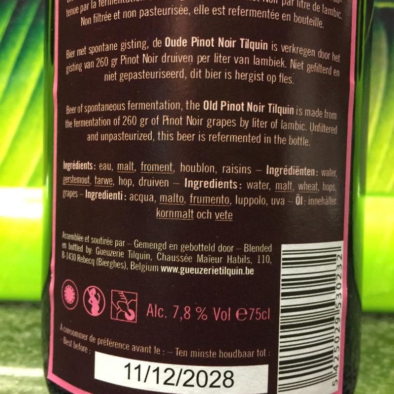 1 bottle (75cl) of TILQUIN  PINOT NOIR - batch 3 - 2018/2019