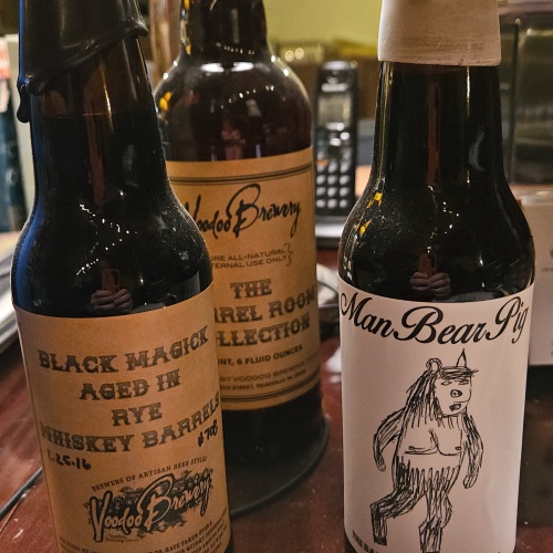 Voodoo Brewing 2016 Man Bear Pig, Black Magick Rye, Gran Met aged in Apple Brandy Barrel