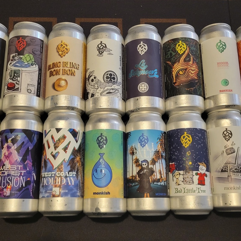 Monkish 16 cans - Water Balloon Fighters, Glitter Sunday, Biggie, Bling Bon, Swirling Green, West Coast Illusion