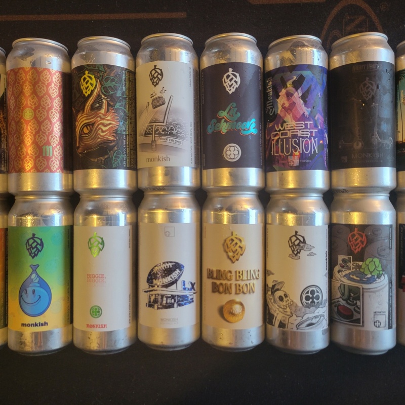 Monkish 16 cans - Water Balloon Fighters, Glitter Sunday, Biggie, Bling Bon, Swirling Green, West Coast Illusion