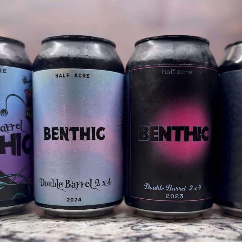 Half Acre Double Barrel Benthic 4 can Vertical. Double Barrel 2022, Double Barrel 2x4 2023 - 2025 (most recent vintage)