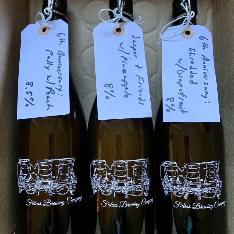 Fidens 6th Anniversary Growlers Jasper & Friends w/ Pineapple, Pally w/ Peach, Shredded w/ Grapefruit