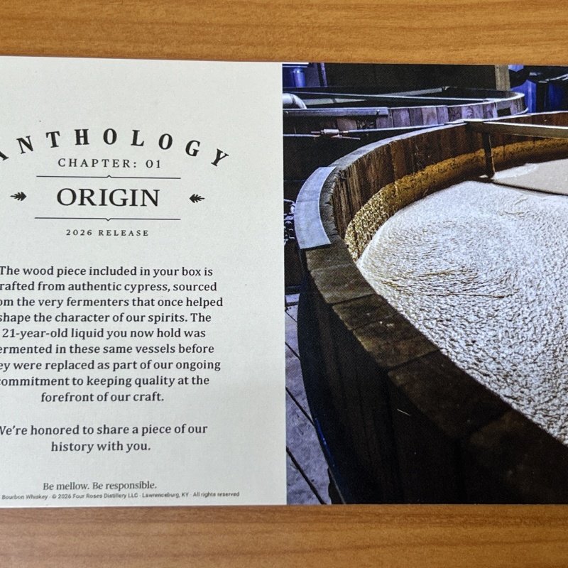 Four Roses 21yr Anthology 2026 Origin Visitor Center Release  - Tier 5 - 124.4 Proof