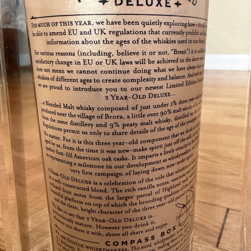 COMPASS BOX THREE YEAR OLD DELUXE- RARE