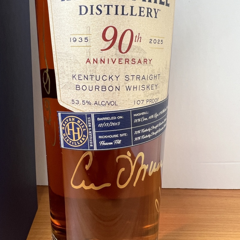 Heaven Hill 90th Anniversary - Signed - Kentucky Straight Bourbon Whiskey - 107 Proof / HH90 / HH 90