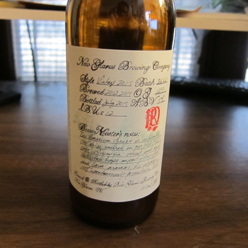 New Glarus Vintage 2015 American Geuze R&D