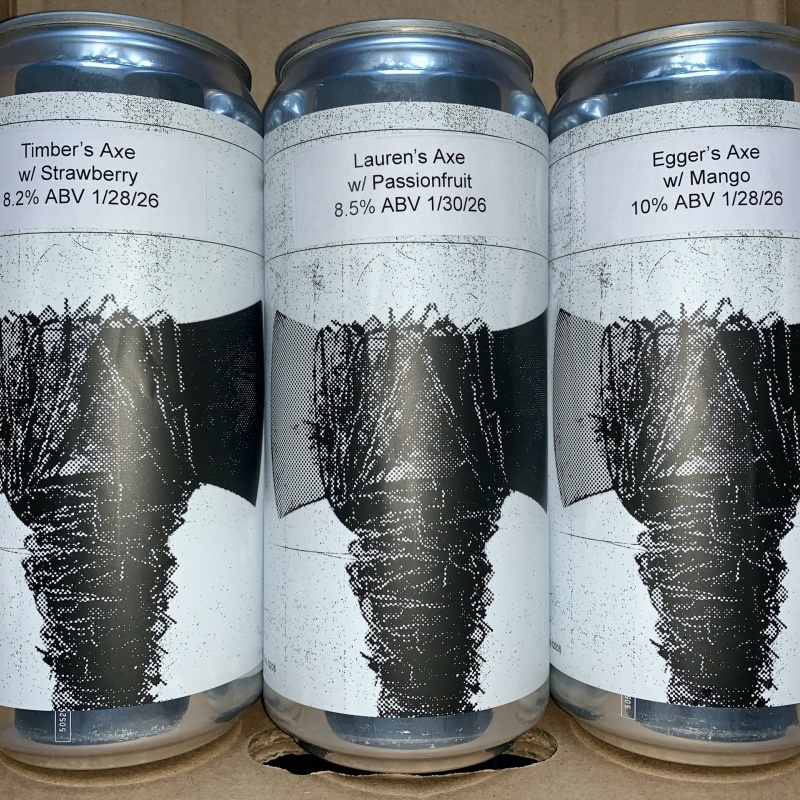 3x Fidens Crowlers Egger’s Axe w/ Mango, Lauren’s Axe w/ Passion Fruit, Timber’s Axe w/ Strawberry