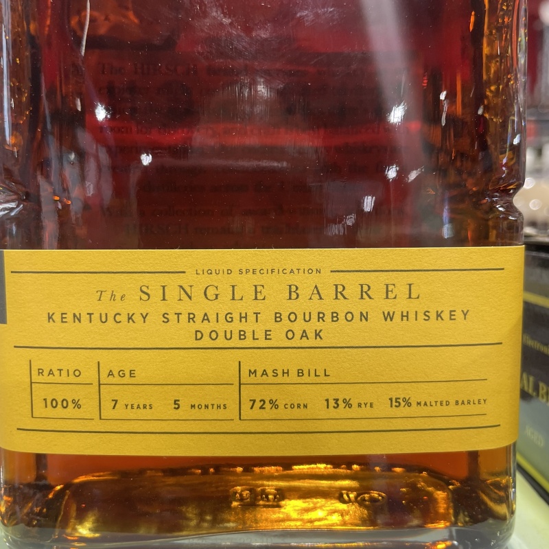 Hirsch Single Barrel Double Oak!! Free Shipping!!