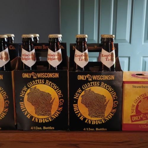 16 New Glarus beers - 4 Serendipity, 4 Raspberry Tart,4 Wisconsin Belgian Red, 4 Strawberry Rhubarb  SHIPPING INCLUDED