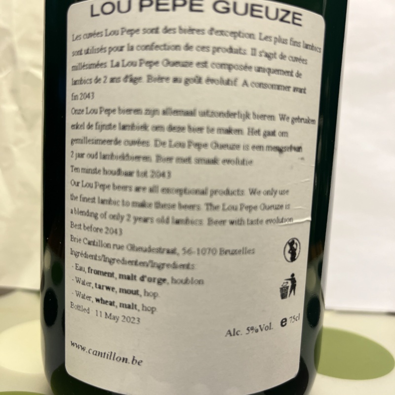 1 bottle (75cl) of CANTILLON Lou Pepe Geueze 2023 - Latest !