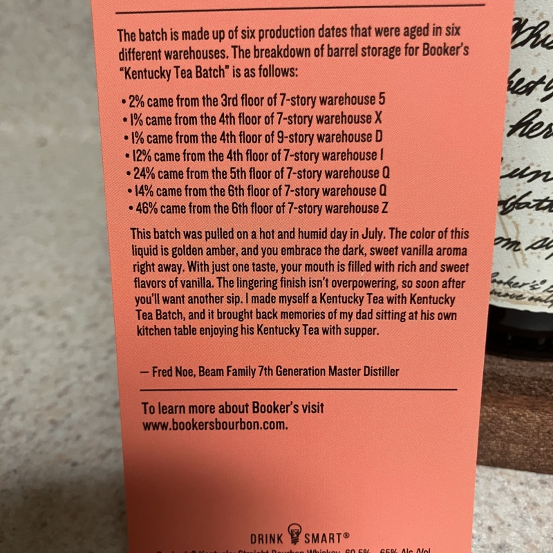 Bookers’s 2022-03 Kentucky Tea Batch