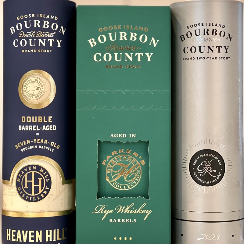 Goose Island Double Barrel Stout ,Parkers Heritage Reserve ,and Eagle Rare Reserve