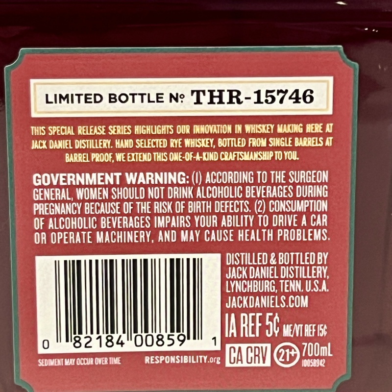 Jack Daniel's Tanyard Hill Single Barrel Rye