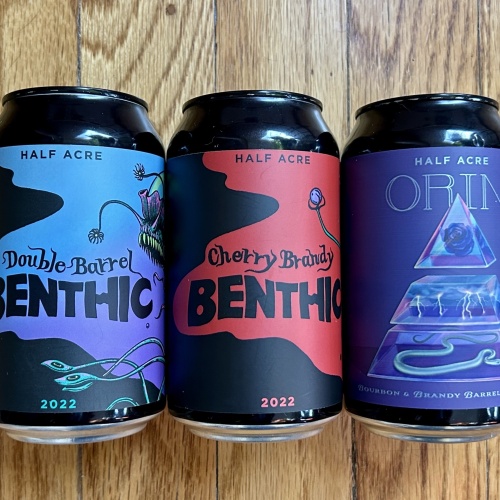 Half Acre Double Barrel Benthic, Cherry Brandy Benthic and Orin