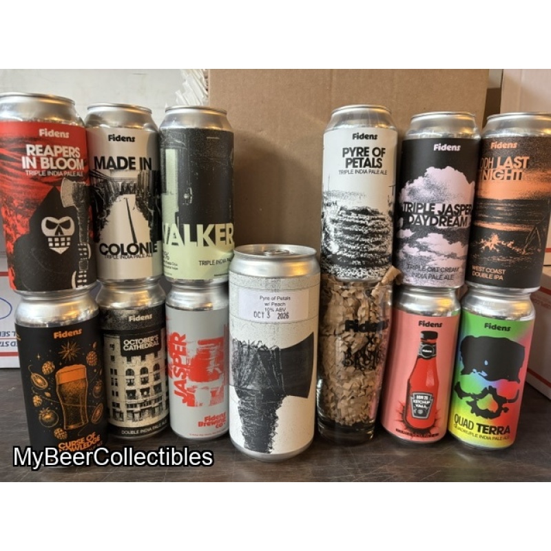 Fidens anniversary cans/crowelr and brujos glass
