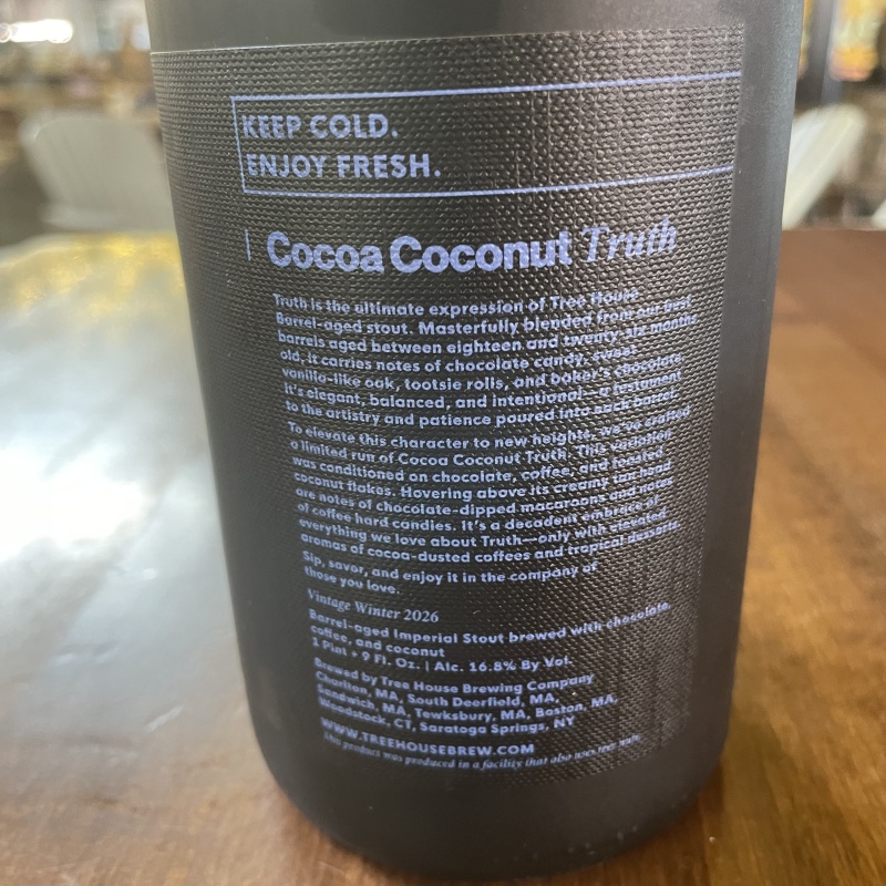 Tree House Brewing 750 ML BOTTLE COCOA COCONUT TRUTH BARREL AGED - 02/03/2026