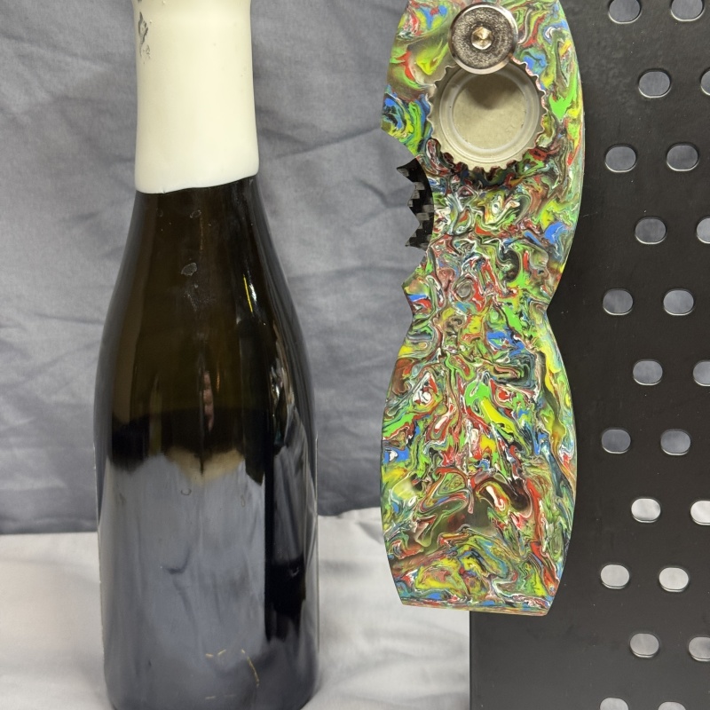 Green Goddess - Multi- Colored Dynamic Resin - Beer Bottle Opener with Carbon Fiber Wax cutter