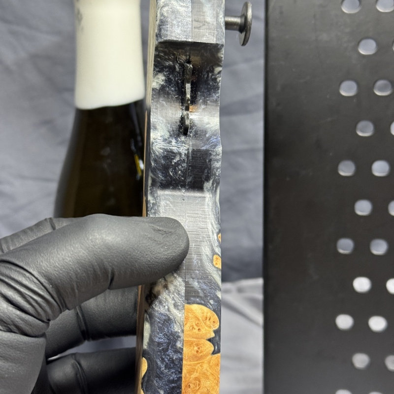 Sold Wood Burl with Charcoal Grey & Silver Resin - Beer Bottle Opener with Carbon Fiber Wax cutter