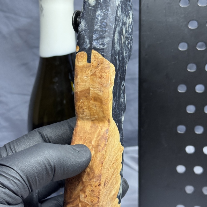Sold Wood Burl with Charcoal Grey & Silver Resin - Beer Bottle Opener with Carbon Fiber Wax cutter