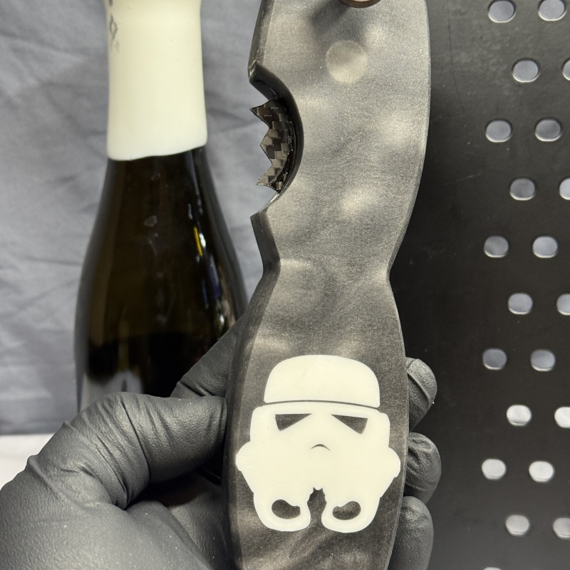 BeerTrooper Engraved & Filled Resin - Beer Bottle Opener with Carbon Fiber Wax cutter