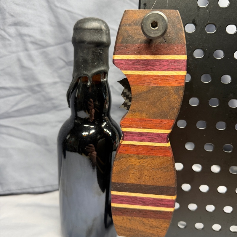 Layered Wood - Beer Bottle Opener w/ Wax Cutter - Butcher Block style