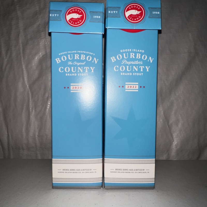 Goose Island Proprietor’s Bourbon County Stout — 2020 & 2022 Two-Bottle Lot with Original Boxes