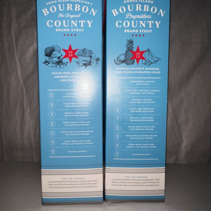 Goose Island Proprietor’s Bourbon County Stout — 2020 & 2022 Two-Bottle Lot with Original Boxes